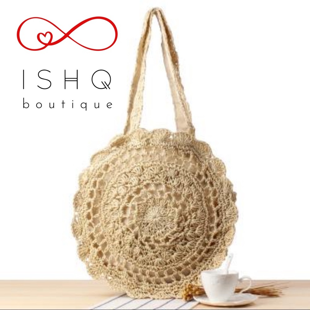 Zoey, Boho Handmade Woven Rattan straw Flower Tote